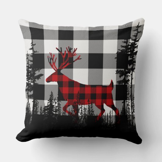 ホワイトバッファロープレイドウッドランドフォレストレッドBPスタック クッション (正面)