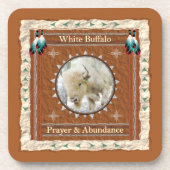 ホワイトバッファロー – 祈りの言葉と豊富なコルクコースター コースター (正面)