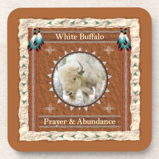ホワイトバッファロー – 祈りの言葉と豊富なコルクコースター コースター (正面)