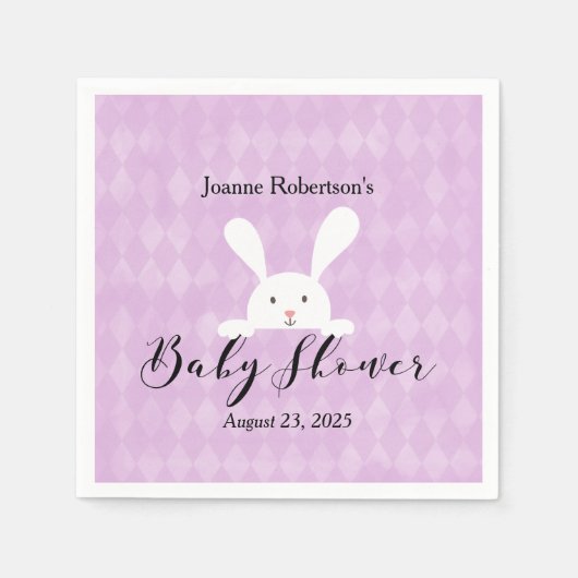 ホワイトバニーの赤ちゃんモダンシャワー |パープルアーガイル スタンダードカクテルナプキン (正面)