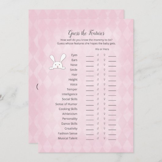 ホワイトバニーアーガイルピンクが機能ゲームを推測 招待状 (正面/裏面)