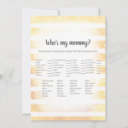 ホワイトバニーイエロー誰のママベイビーシャワゲーム 招待状 (正面)