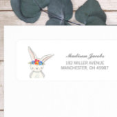 ホワイトバニーウォーターカラーフラワークラウン住所 シール