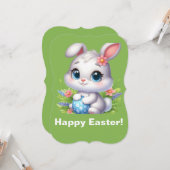 ホワイトバニーグリーティングハッピーイースター カード (正面/裏面インサイチュ)