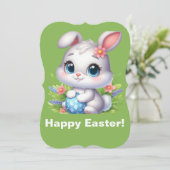 ホワイトバニーグリーティングハッピーイースター カード (スタンド正面)