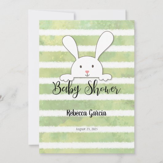 ホワイトバニーグリーンベビー言語ゲームカード 招待状 (裏面)