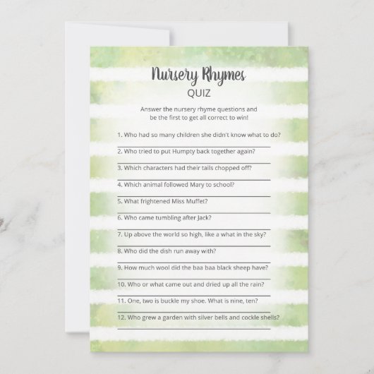 ホワイトバニーグリーン子供部屋ライムズクイズゲーム 招待状 (正面)