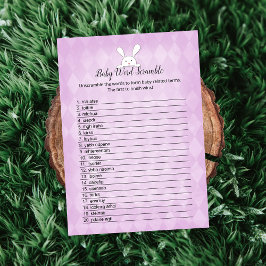 ホワイトバニーパープルアーガイルベビー単語スクランブルゲーム 招待状