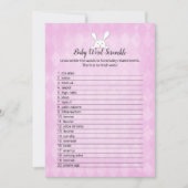 ホワイトバニーパープルアーガイルベビー単語スクランブルゲーム 招待状 (正面)