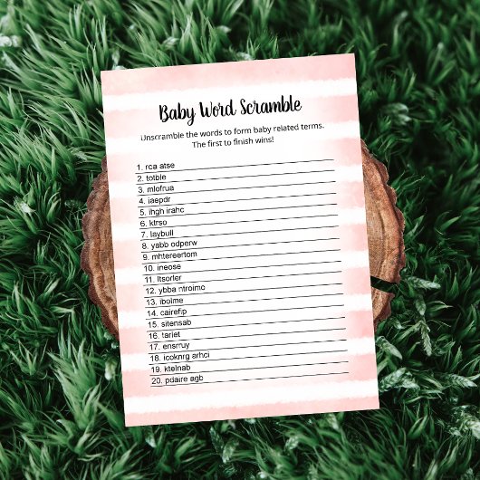 ホワイトバニーピンクベビーワードスクランブルゲームカード 招待状