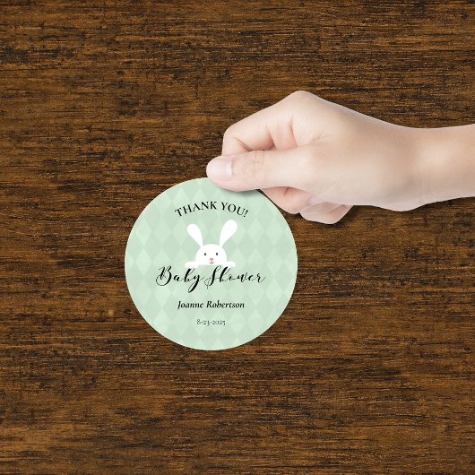 ホワイトバニーラビットグリーンダイヤモンドベビーシャワー ラウンドシール
