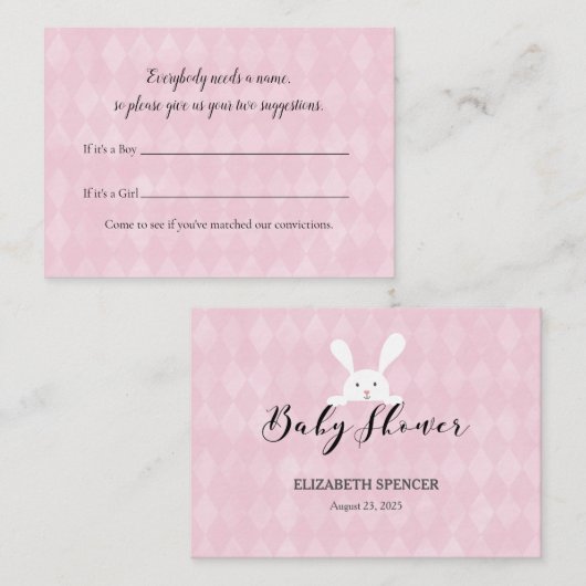 ホワイトバニー名の提案ベビーシャワーゲーム エンクロージャーカード (正面/裏面)