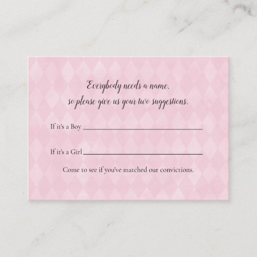 ホワイトバニー名の提案ベビーシャワーゲーム エンクロージャーカード (正面)