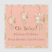 ホワイトバニー赤ちゃん女の子の誕生発表ピンク (正面)