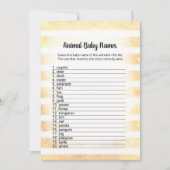 ホワイトバニー黄動物の赤ちゃん名ゲームカード 招待状 (正面)