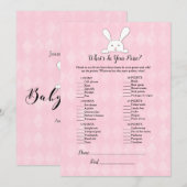 ホワイトバニー ラビット ピンク What's In Your Purse ゲーム 招待状 (正面/裏面)