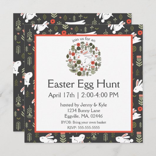 ホワイトバニー&春の花復活祭 招待状 (正面/裏面)