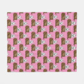 ホワイトバニーinチョコレート卵ハッピーイースター模様 フリースブランケット (正面(横))