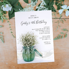 ホワイトバビーズブレスインブルージャー誕生日パーティー 招待状