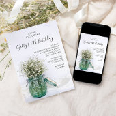 ホワイトバビーズブレスインブルージャー誕生日パーティー 招待状