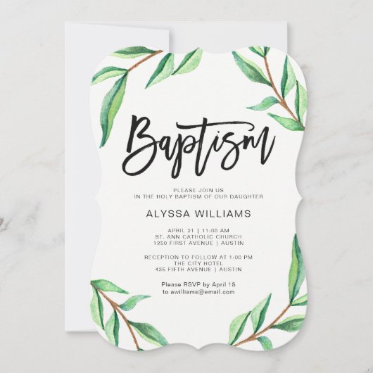 ホワイトバプテスマ離れスにおけるミニマルな緑の 招待状 (正面)