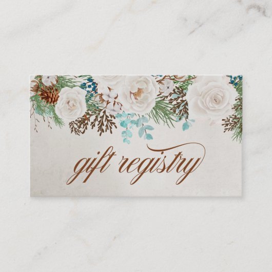 ホワイトバラ冬の結婚式ギフトレジストリ エンクロージャーカード (正面)