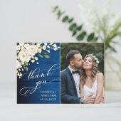 ホワイトバラ王室のズブルーウッドランタンフォトズ結婚ーズ サンキューカード (スタンド正面)
