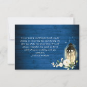 ホワイトバラ王室のズブルーウッドランタンフォトズ結婚ーズ サンキューカード (裏面)