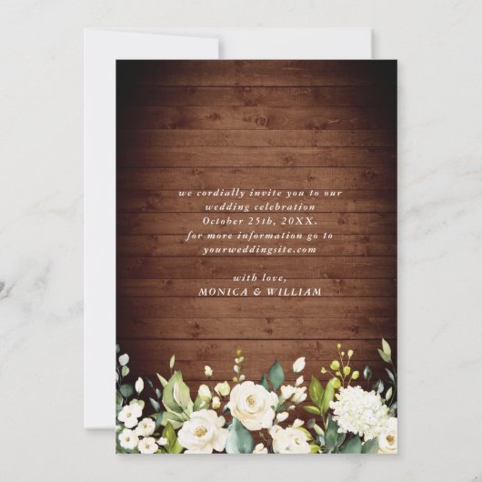 ホワイトバラ素朴ズウッドランタンフォトズ結婚ーズ セーブザデート (裏面)