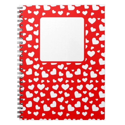 ホワイトバレンタイン愛のハートと明るい赤 ノートブック (正面)
