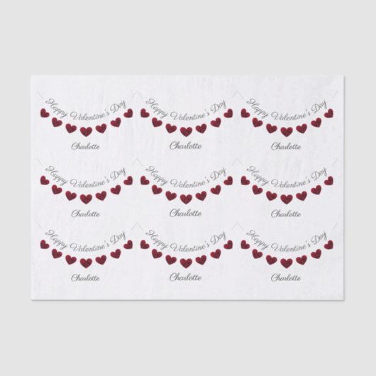 ホワイトバレンタイン赤いハートパーソナライズされた束 薄葉紙 (正面)