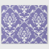 ホワイトバロックカスタムダマスク紫の背景 ラッピングペーパー (フラット)