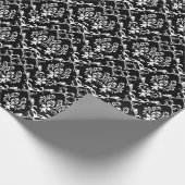 ホワイトバロックカスタムダマスク黒背景 ラッピングペーパー (角)