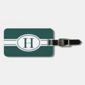 ホワイトバンド楕円形シールド森林グリーンモノグラム ラゲッジタグ (正面横)