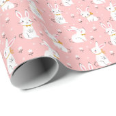 ホワイトバンニー:かわいいフローラシームレス ラッピングペーパー (ロールコーナー)