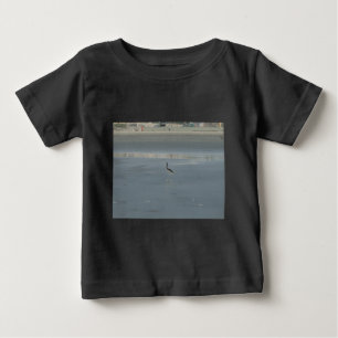 ホワイトバードオングレーサンドビーチアートプリント ベビーTシャツ