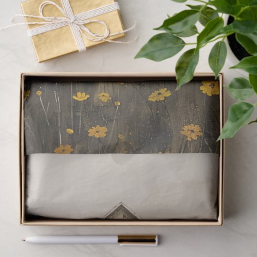 ホワイトバーンイエローワイルドフラワーズラスティックデコップページ 薄葉紙 (ギフト)