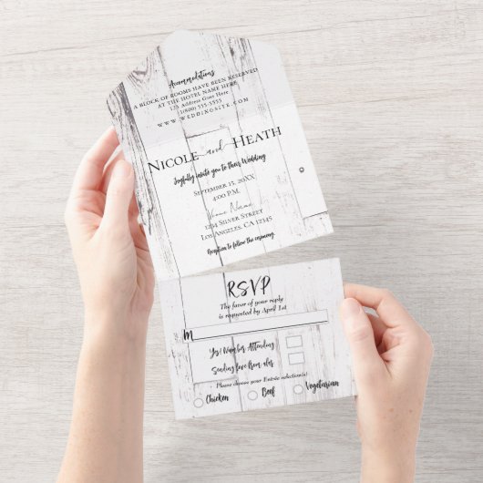 ホワイトバーンウッドファームハウスバ結婚ンズ オールインワン招待状 (貼ってはがせる)