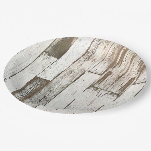 ホワイトバーン ウッドグレイン ラスティック ウエスタン カントリー パーティー ペーパープレート (アングル)