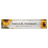 ホワイトバ素朴ンウッドサンフラワー デスクネームプレート (正面)