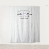 ホワイトバ素朴ンウッドズ結婚ゲストフォトブース タペストリー (正面)