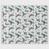 ホワイトバ素朴ンウッドパターンのクリスマスホリーオン ラッピングペーパー (フラット)