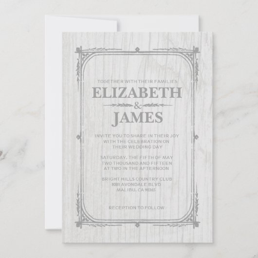 ホワイトバ素朴ンウッド結婚式招待状 招待状 (正面)