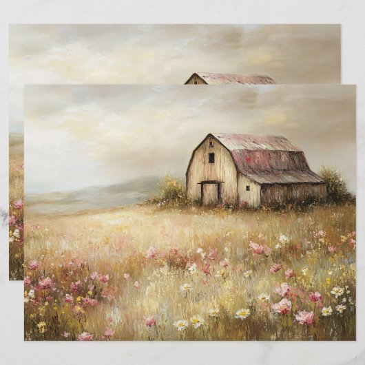 ホワイトバ素朴ンワイルドフラワーフィールドスクラップブック紙 (正面/裏面)