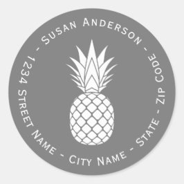 ホワイトパイナップル熱帯差出人住所ラベル ラウンドシール