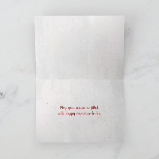 ホワイトパインの木が付いている赤い休日の写真フレーム カード (内部)