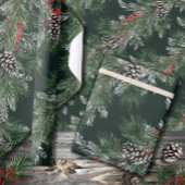 ホワイトパインコーンシルバーススプルチェレッドベリーガーランド ラッピングペーパー