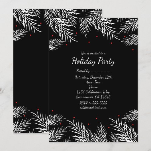 ホワイトパイン & レッドベリー ブラック ホリデー インビテーション (正面/裏面)