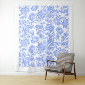 ホワイトパウダーブルーヴィンテージフローラダマスクパターン タペストリー (インサイチュ)