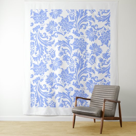 ホワイトパウダーブルーヴィンテージフローラダマスクパターン タペストリー (インサイチュ)